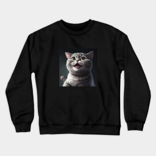 Realistic illustration of grey haired cat looking app with open mouth Crewneck Sweatshirt